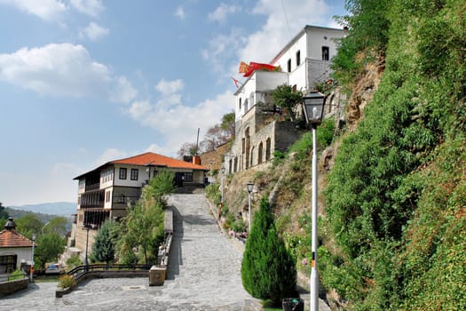 old ancient church complex and monastery, st. Joakim Osogovski, Macedonia, front view of stone grave christ