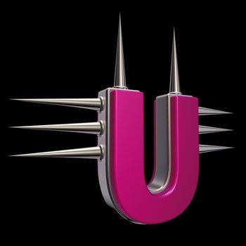 letter u with metal prickles on black background - 3d illustration