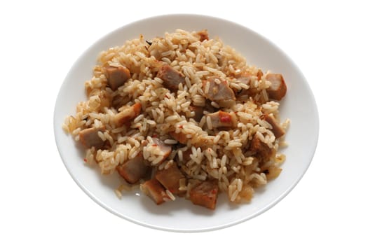 Rice with meat on a plate