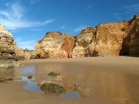 Colorful rock cliffs of the Algarve in Portugal