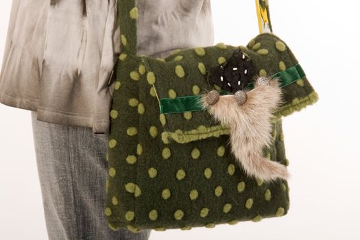 Green designer shoulder bag with feathers