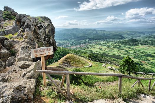 beautiful panoramic view of the valley from the stone view point at the top of the mountain in Lesnovo, Zletovo, Probistip, Macedonia
