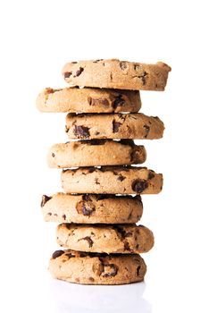 Pile of chocolate cookies isolated on white