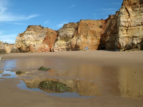 Colorful rock cliffs of the Algarve in Portugal