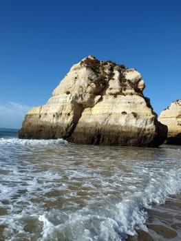 Colorful rock cliffs of the Algarve in Portugal