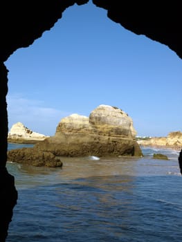 Colorful rock cliffs of the Algarve in Portugal