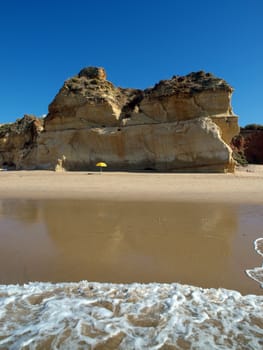 Colorful rock cliffs of the Algarve in Portugal