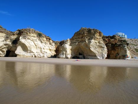Colorful rock cliffs of the Algarve in Portugal