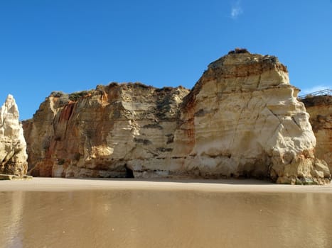 Colorful rock cliffs of the Algarve in Portugal