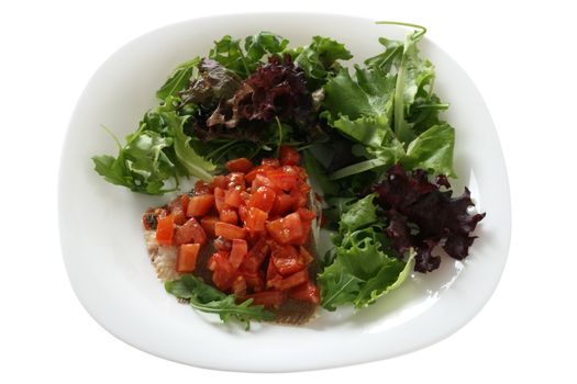 fried fish with cut tomato and salad