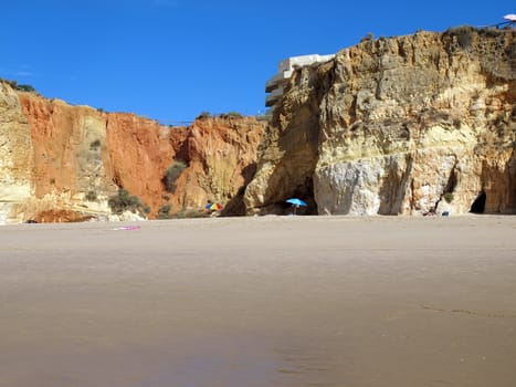 Colorful rock cliffs of the Algarve in Portugal