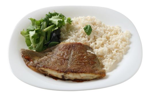 fried flounder with boiled rice