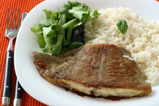 fried flounder with boiled rice