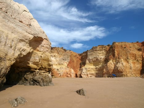 Colorful rock cliffs of the Algarve in Portugal