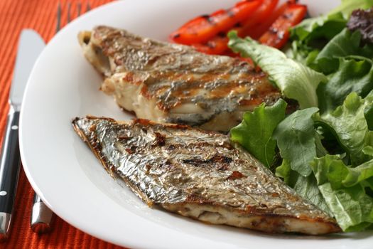 fried swordfish with salad