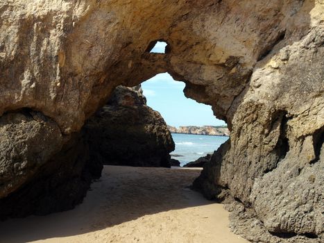 Colorful rock cliffs of the Algarve in Portugal