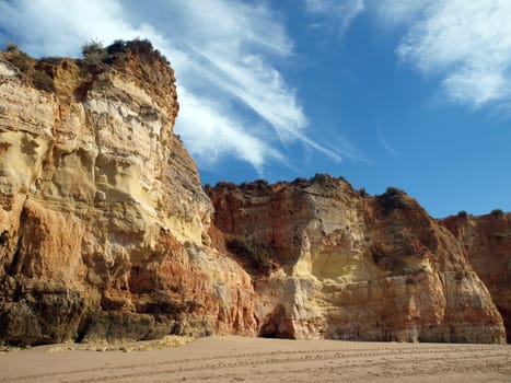 Colorful rock cliffs of the Algarve in Portugal