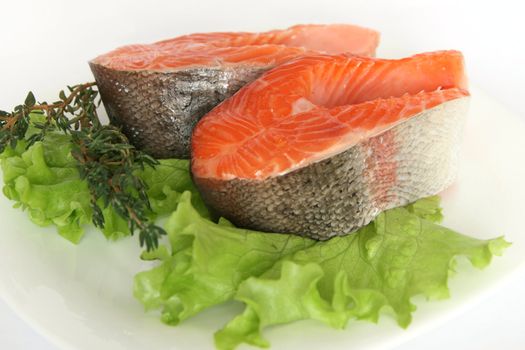 salmon on lettuce