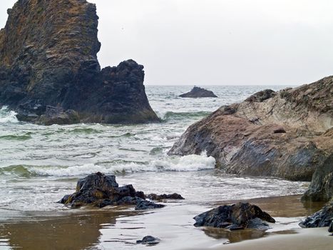 Rugged Pacific Ocean Beach at Ecola State Park in Oregon