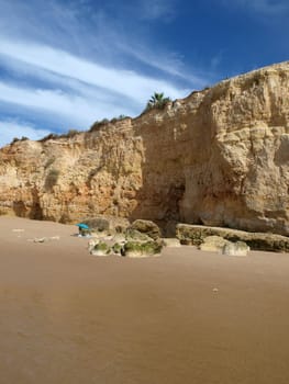 Colorful rock cliffs of the Algarve in Portugal