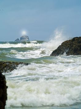 Terrible Tilly Lighthouse on Oregon Coast with Light Shining