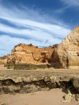 Algarve coast at low tide the ocean 
