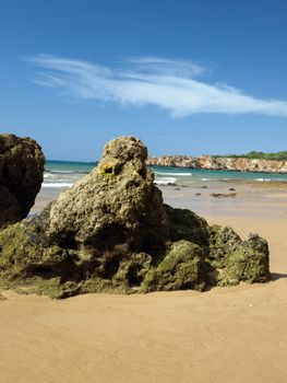 Algarve coast at low tide the ocean 
