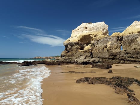 Algarve coast at low tide the ocean 
