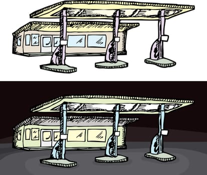 Gas filling station in isolated and night versions