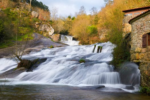 the waterfall of the Barosa River and some watermills