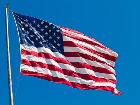 American Flag Waving Proudly on a Clear Windy Day