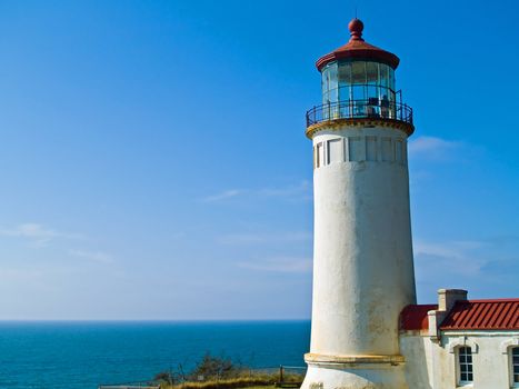 North Head Lighthouse on the Oregon Coast on a Clear, Sunny Day