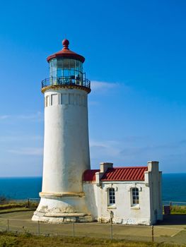 North Head Lighthouse on the Oregon Coast on a Clear, Sunny Day