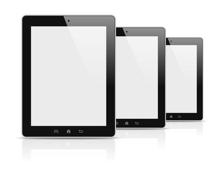 Three modern personal electronic tablets