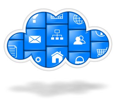 Blue cloud with applications buttons illustration, cloud computing concept