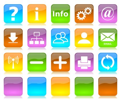 Colorful glossy internet icons series and five colors blank customizable buttons
