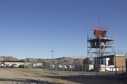 air-traffic control antenna with blue sky background