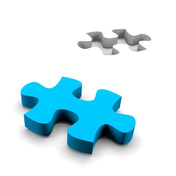 blue puzzle piece and his missing on white background solution concept