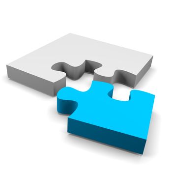 blue puzzle piece combined solution concept on white background