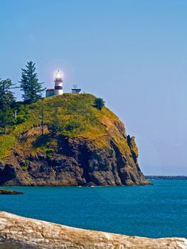 Lighthouse at Cape Disappointment at Fort Canby State Park in WA USA with Light