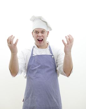 angry chief cook with hands up
