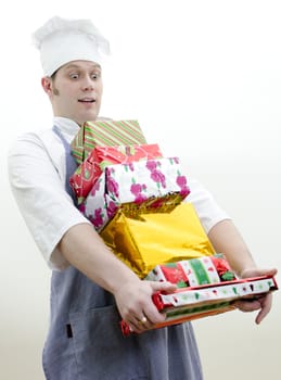 chief cook with many christmas gifts