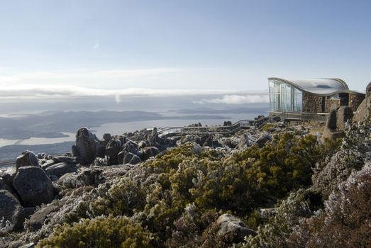 Mount Wellington Observatory or lookout for sightseeing on top of Mount Wellington overlooking the town of Hobart in Tasmania