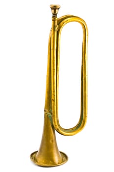 Old Broken Army Trumpet islolated on white