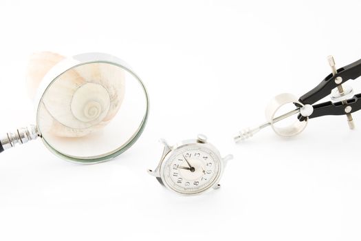 Clock with Magnifier and Compass or Time and Space