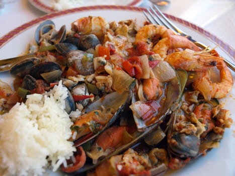 A traditional Portuguese meal seafood Cataplana.