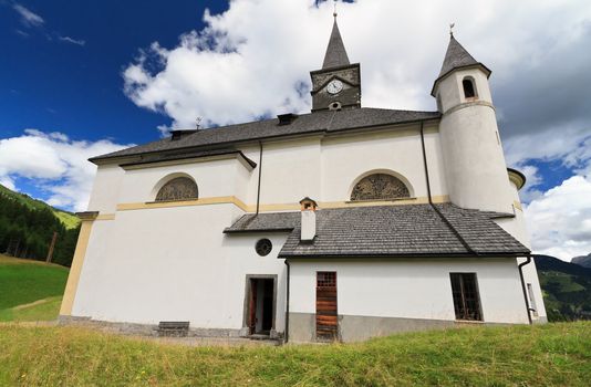 typical alpine church in Laste, Italian Dolomites