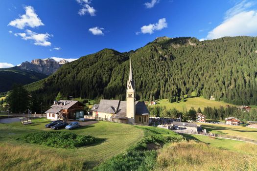 small church in Alba di Canazei,  famuos small town in val di Fassa, Trentino, Italy