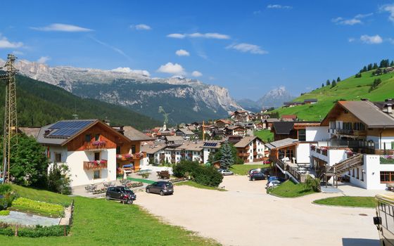 overview of San Cassiano, famous small town in Val Badia, Italy
