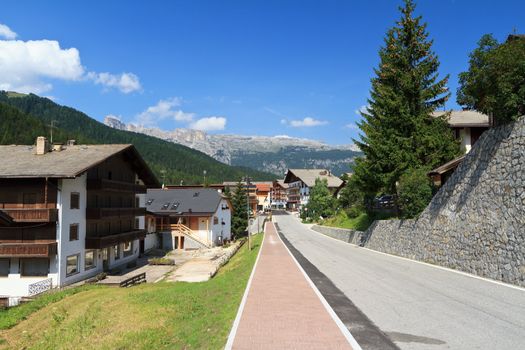 summer view of San Cassiano, famous small town in Val Badia, Italy